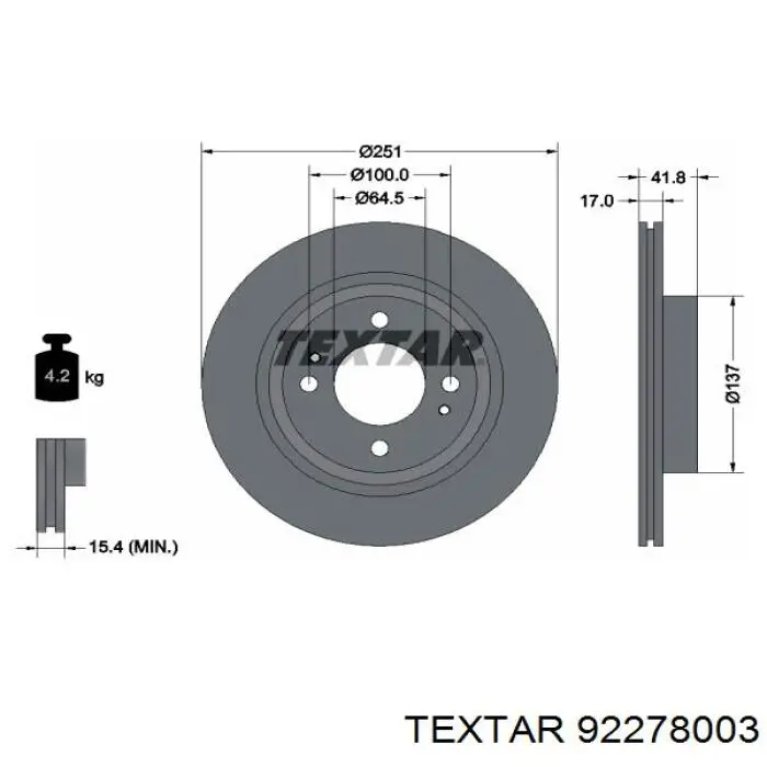 92278003 Textar disco do freio dianteiro