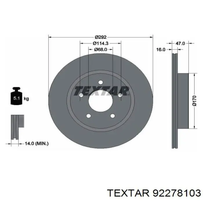 Диск гальмівний задній 92278103 Textar