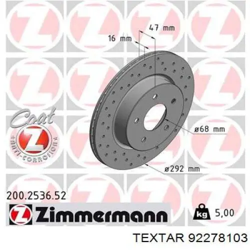 Задний тормозной диск Textar 92278103 цена, от 54.96 USD