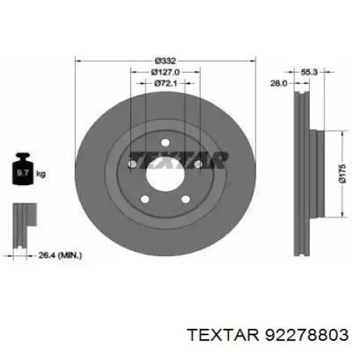 92278803 Textar Диск тормозной передний