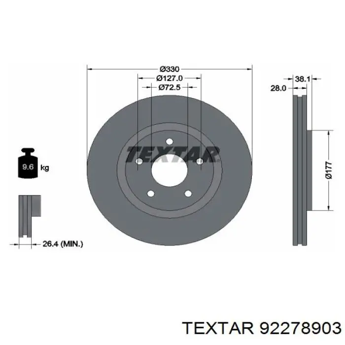 Передние тормозные диски 92278903 Textar