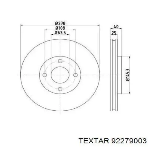 92279003 Textar диск тормозной передний