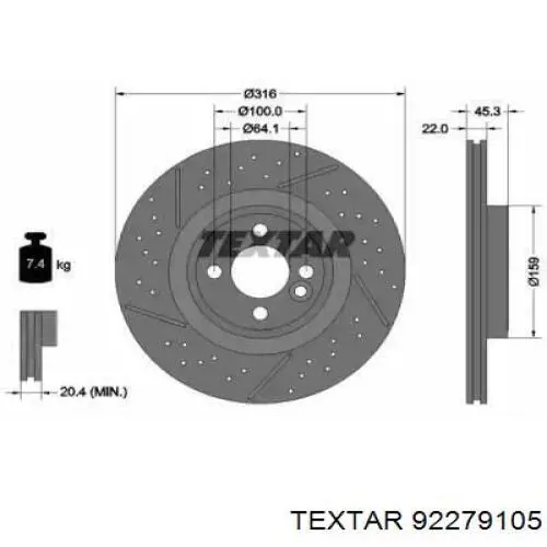 Передние тормозные диски 92279105 Textar