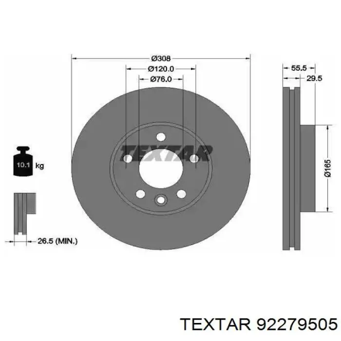 92279505 Textar диск тормозной передний