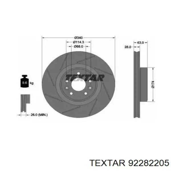 Передние тормозные диски 92282205 Textar