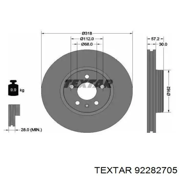 92282705 Textar диск тормозной передний