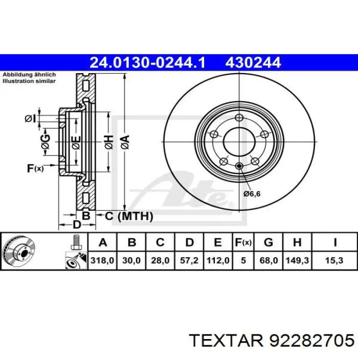 Тормоз дисковый передний Textar 92282705 цена, от 107.98 USD