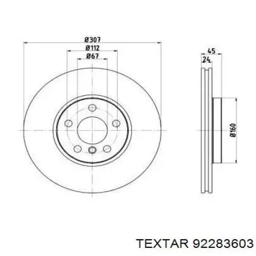 Freno de disco delantero 92283603 Textar