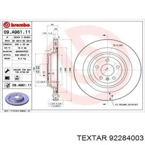Задний тормозной диск Textar 92284003 цена, от 99.42 USD