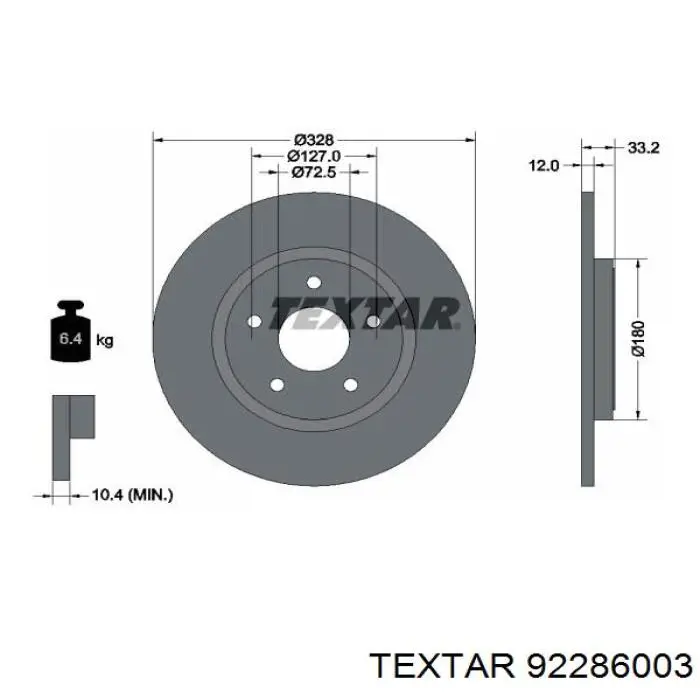Задний тормозной диск Textar 92286003 цена, от 48.08 USD