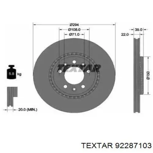 92287103 Textar disco do freio traseiro