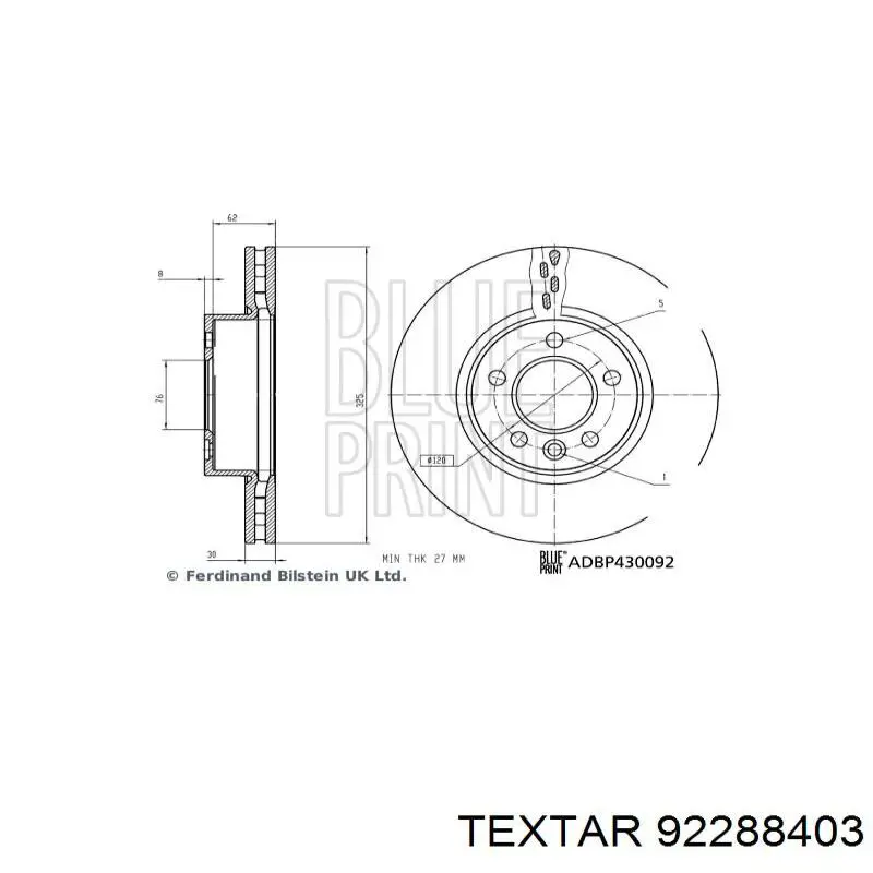 Передние тормозные диски 92288403 Textar