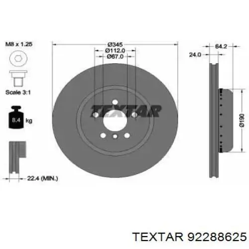 92288625 Textar disco do freio traseiro