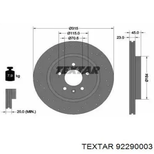 92290003 Textar disco do freio traseiro