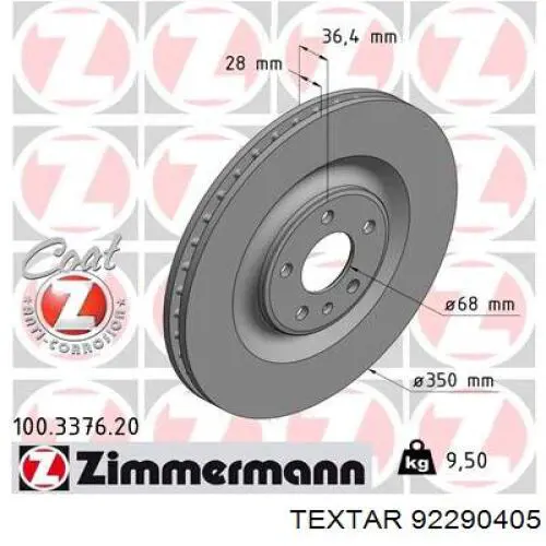 Задний тормозной диск Textar 92290405 цена, от 140.61 USD