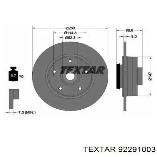 92291003 Textar disco do freio traseiro