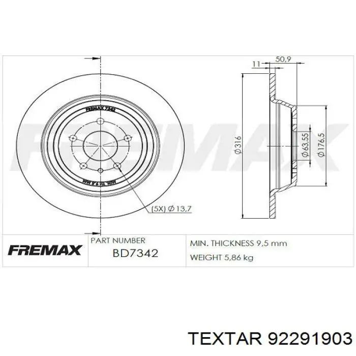Задний тормозной диск Textar 92291903 цена, от 75.63 USD
