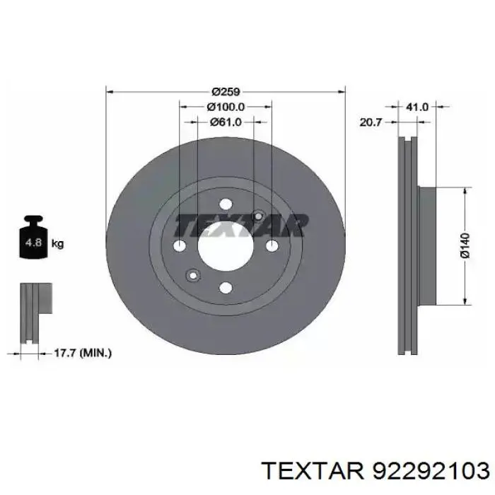 92292103 Textar disco do freio dianteiro