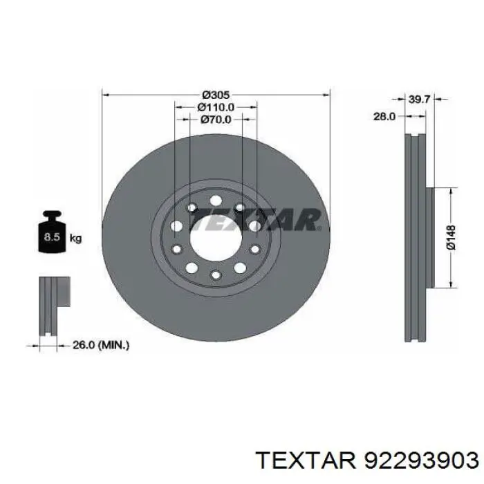 92293903 Textar диск тормозной передний