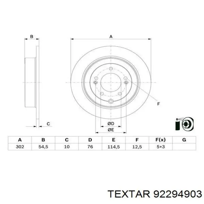 Disco de freno trasero 92294903 Textar