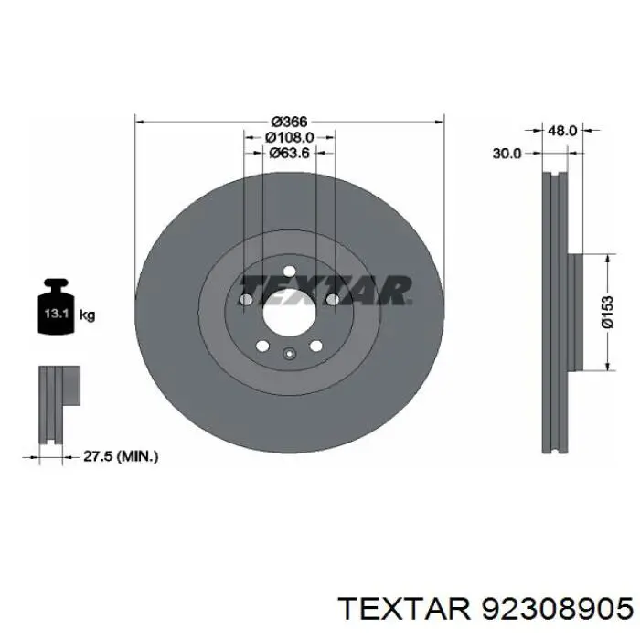 Передние тормозные диски 92308905 Textar