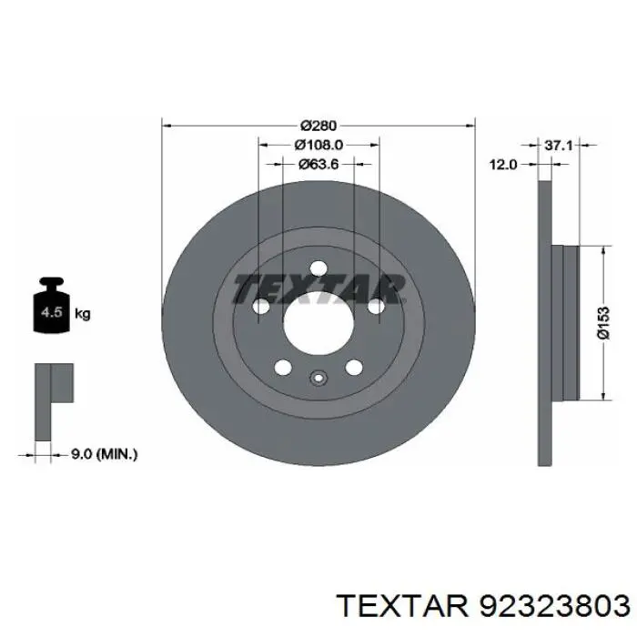 92323803 Textar disco do freio traseiro