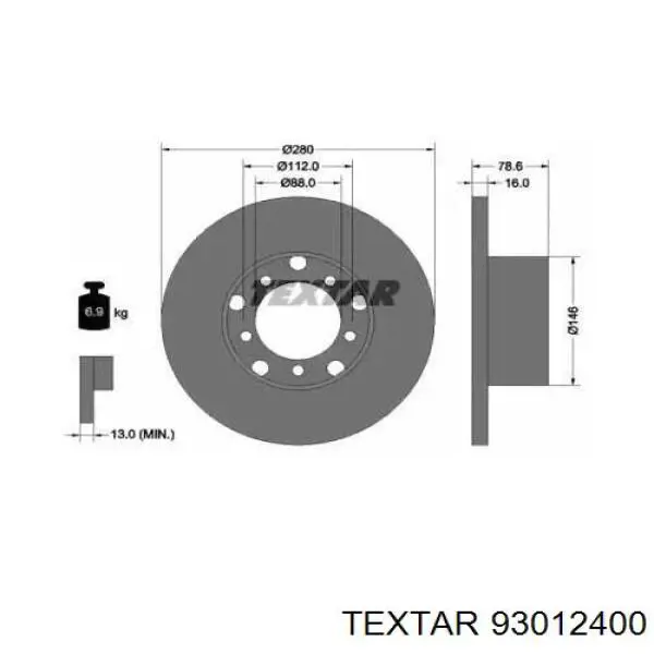 93012400 Textar диск тормозной передний