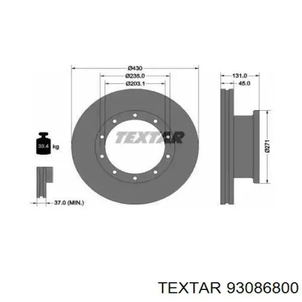 93086800 Textar диск тормозной передний