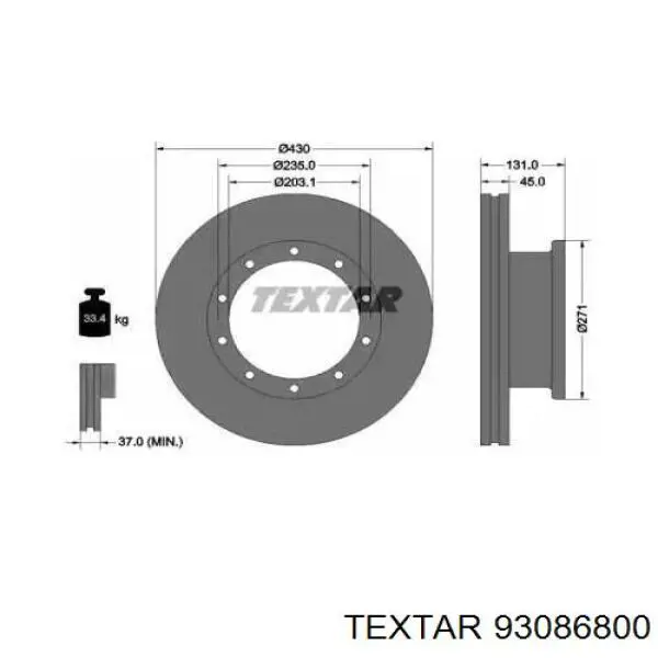 93086800 Textar Диск тормозной передний