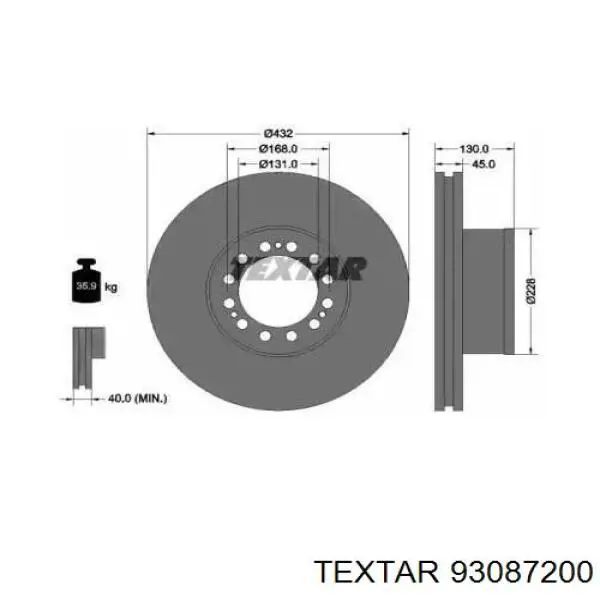 Передние тормозные диски 93087200 Textar