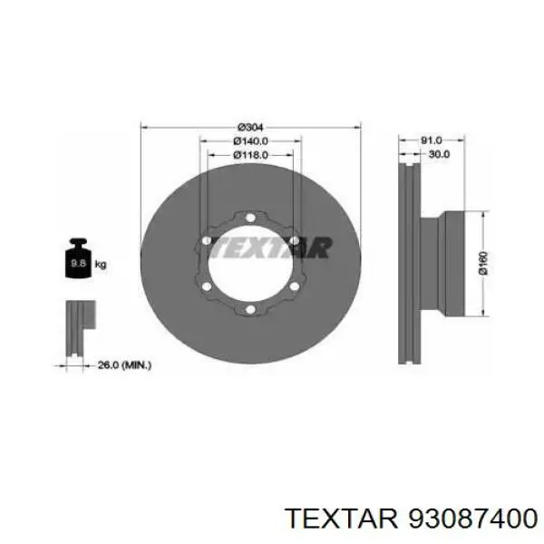 93087400 Textar диск тормозной передний
