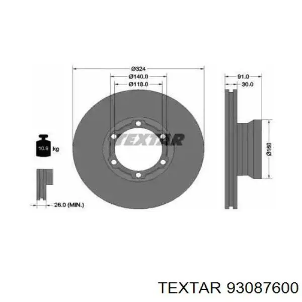 93087600 Textar диск тормозной передний