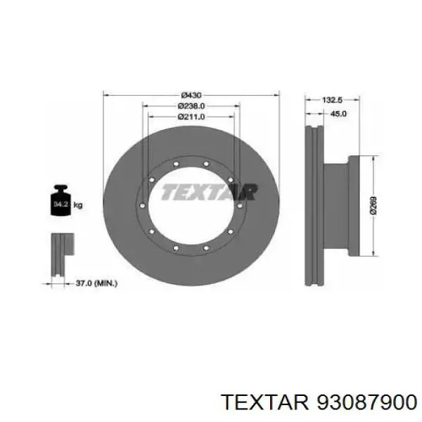 Тормоз дисковый передний Textar 93087900 цена, от 142.03 USD