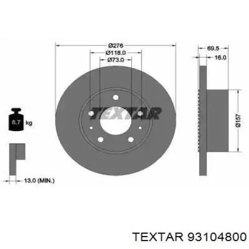 Тормозные диски 93104800 Textar