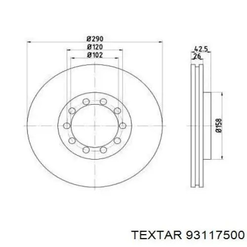 Передние тормозные диски 93117500 Textar