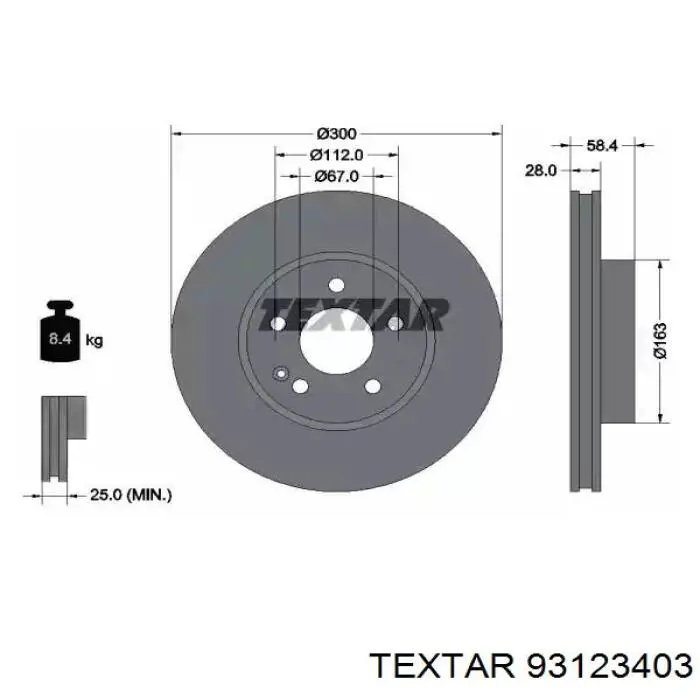 93123403 Textar диск тормозной передний