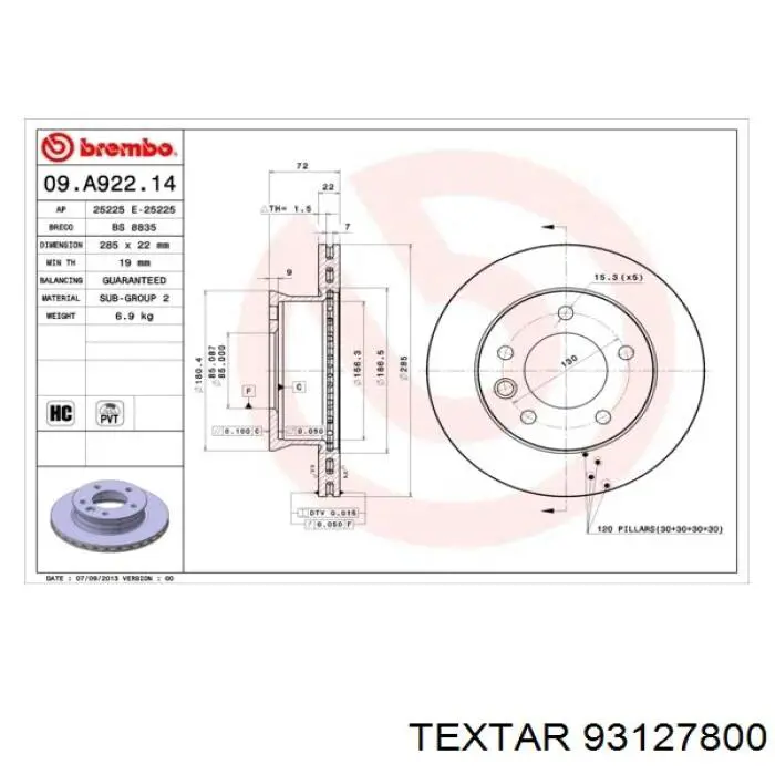 Тормоз дисковый передний Textar 93127800 цена, от 48.99 USD