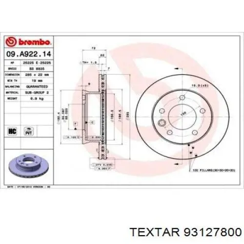 Купить 93127800 Textar Ротор тормозной