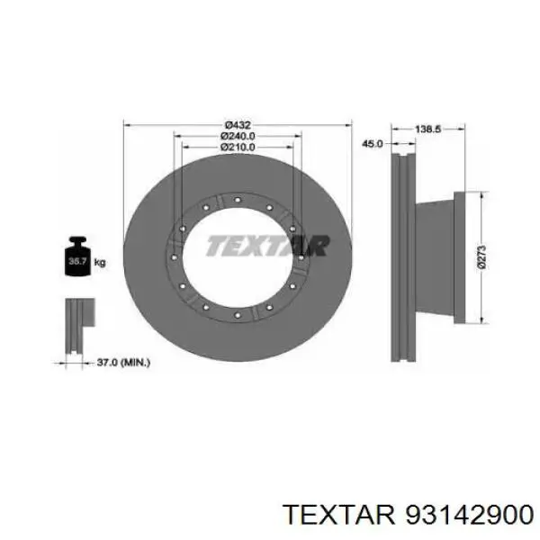 93142900 Textar Диск тормозной передний