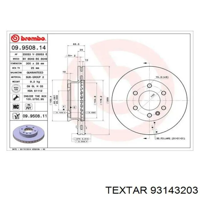 Тормоз дисковый передний Textar 93143203 цена, от 64.07 USD