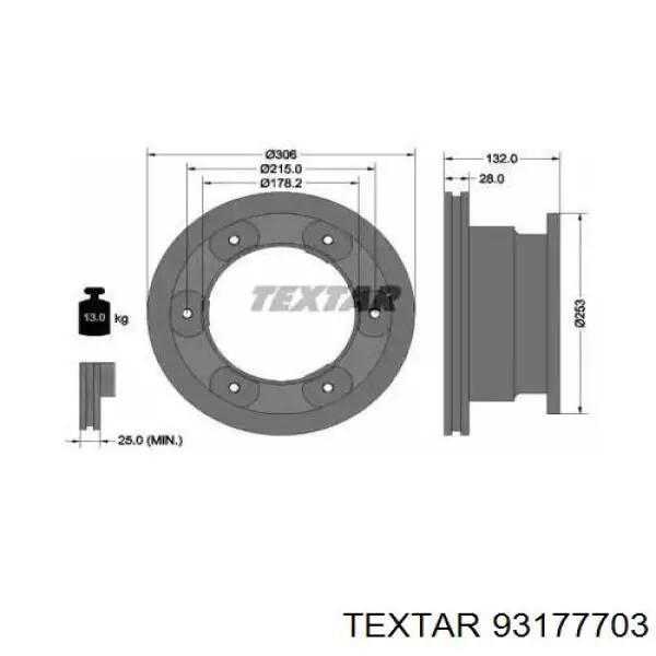 Купить 93177703 Textar Диск тормозной задний