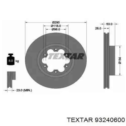Передние тормозные диски 93240600 Textar