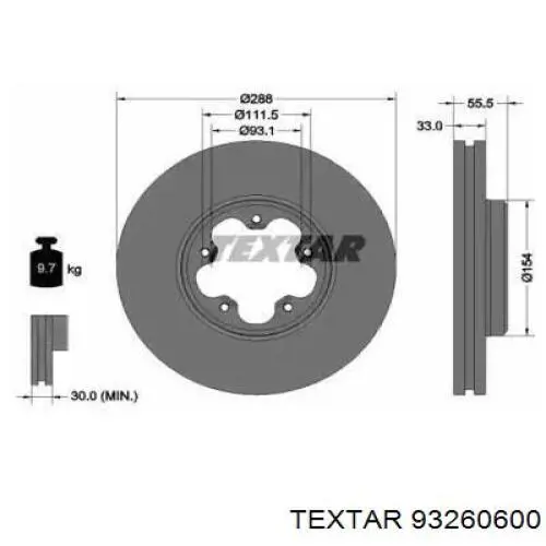 Передние тормозные диски 93260600 Textar