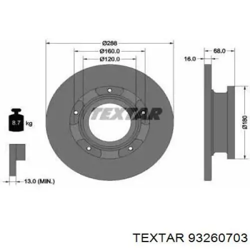 93260703 Textar Дисковый тормоз