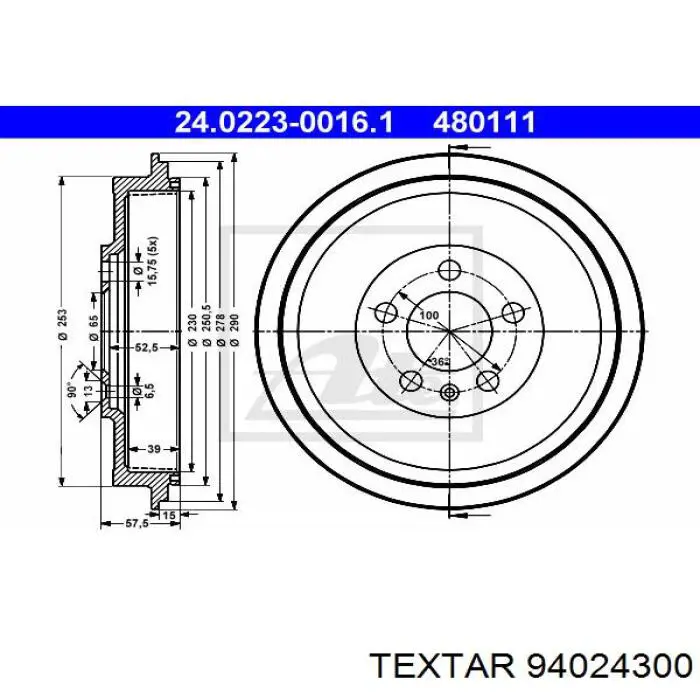 Барабан тормозной задний Textar 94024300 цена, от 47.98 USD