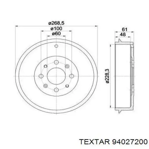 Барабан тормозной задний TEXTAR 94027200