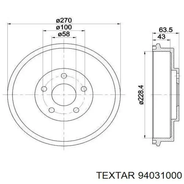 94031000 Textar Тормозной барабан