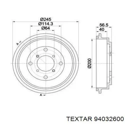 Барабан тормозной задний TEXTAR 94032600