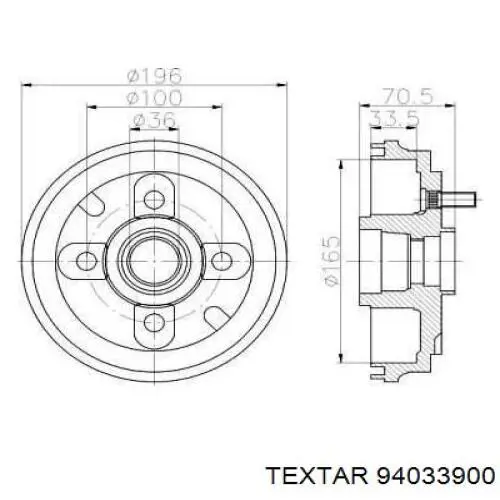 Барабан тормозной передний 94033900 Textar