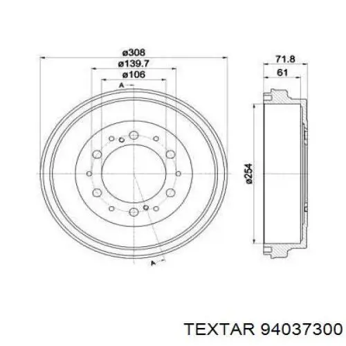 Тормозной барабан 94037300 Textar